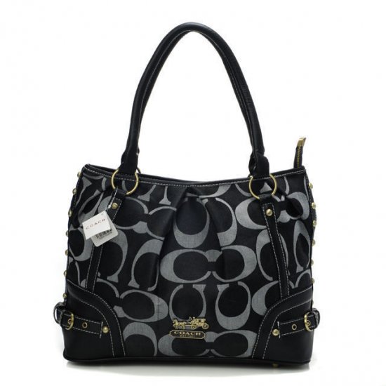 Coach Poppy In Signature Medium Black Totes AEK - Click Image to Close